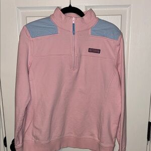 Vineyard Vines Women's Pink and Blue Quarter-Zip Sweater